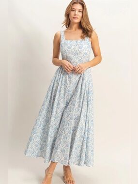 NEW HYFVE Floral Cotton Maxi Dress Size Medium Empire Waist Square Neck A-Line